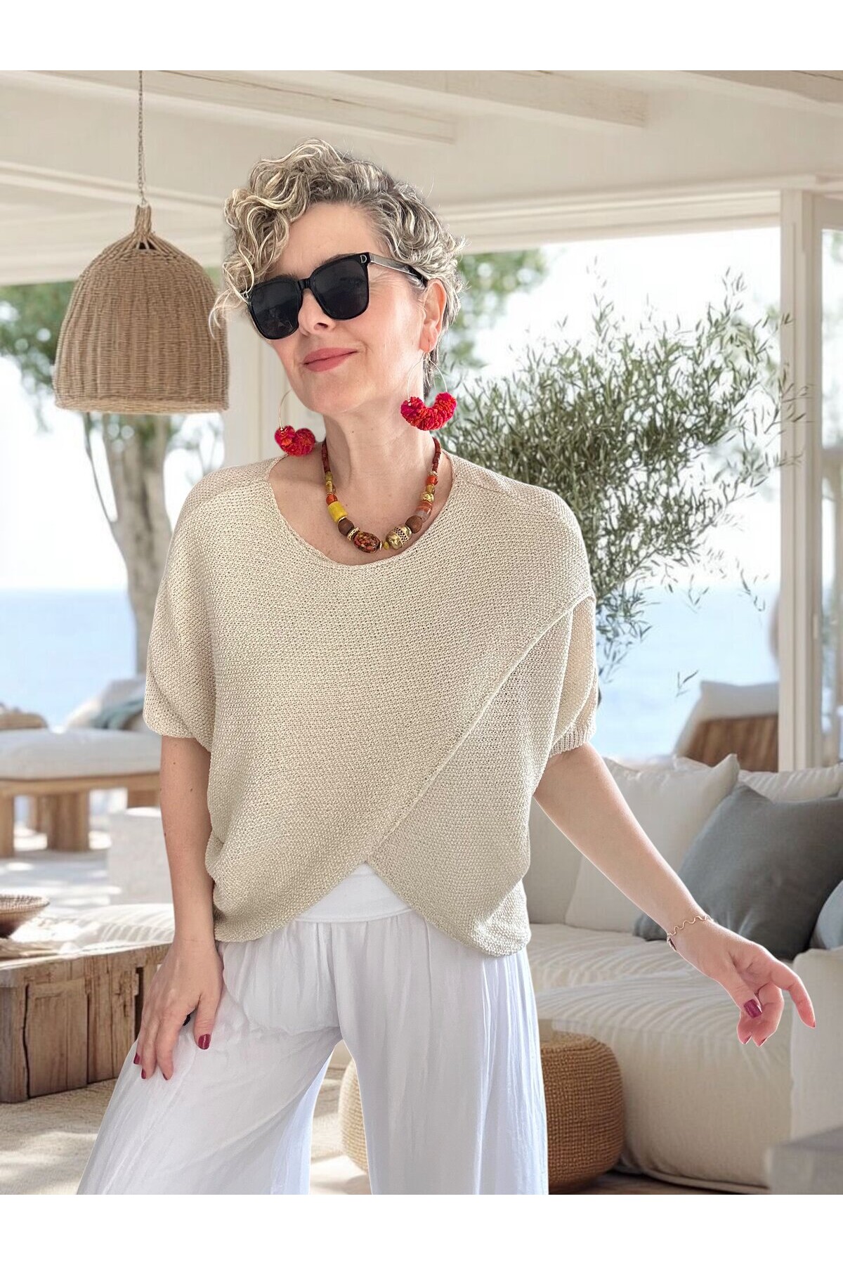 Sopra Çapraz Kesim Salaş Merserize Bluz Taş