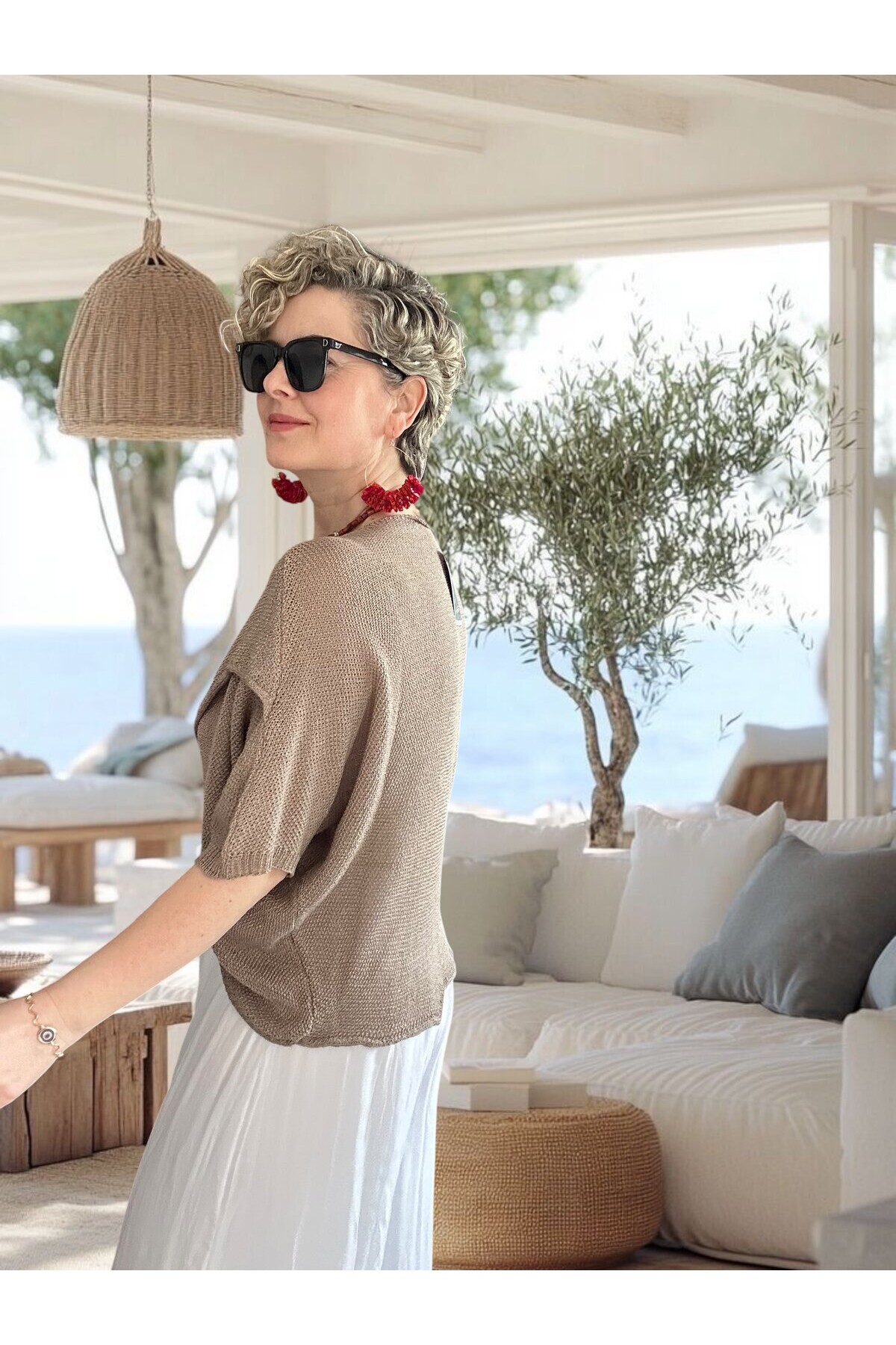 Sopra Çapraz Kesim Salaş Merserize Bluz Vizon