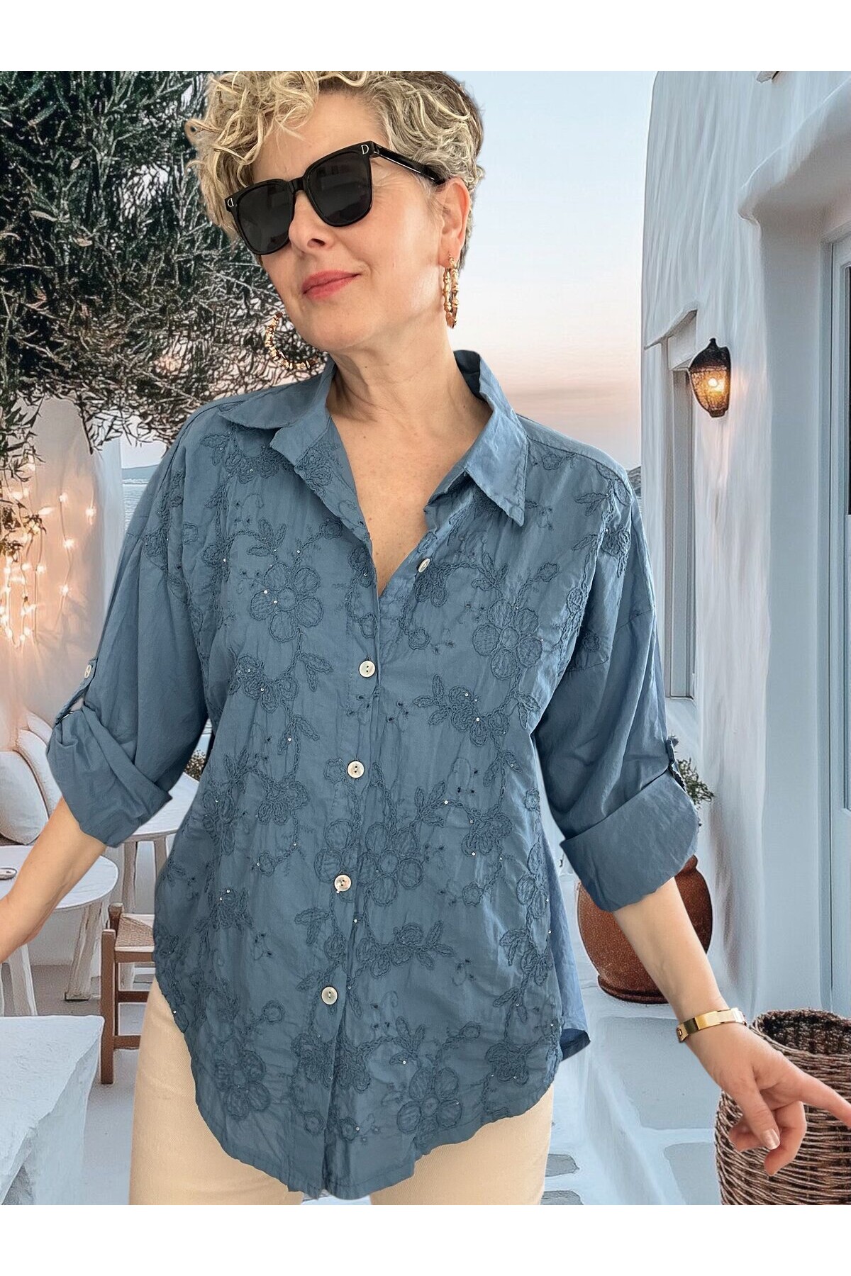 Taffi İtalyan Fisto Pul Detay Gömlek İndigo Mavi