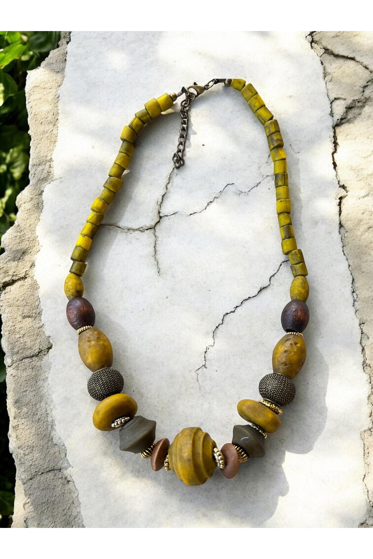 Twinkle Pirinç Cam Etnik Kolye Safran