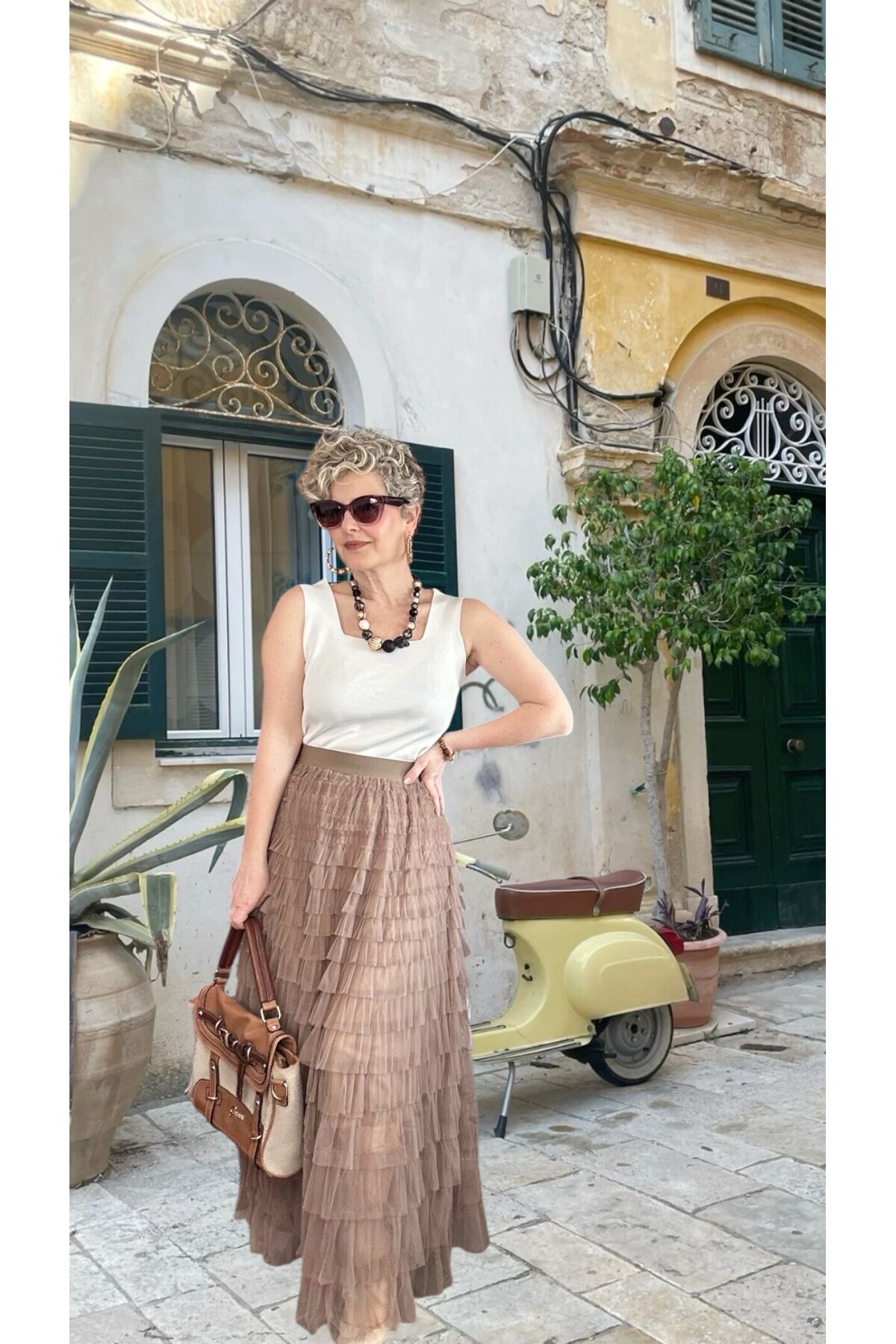 Urban İthal Tasarım Volanlı Tül Etek Vizon