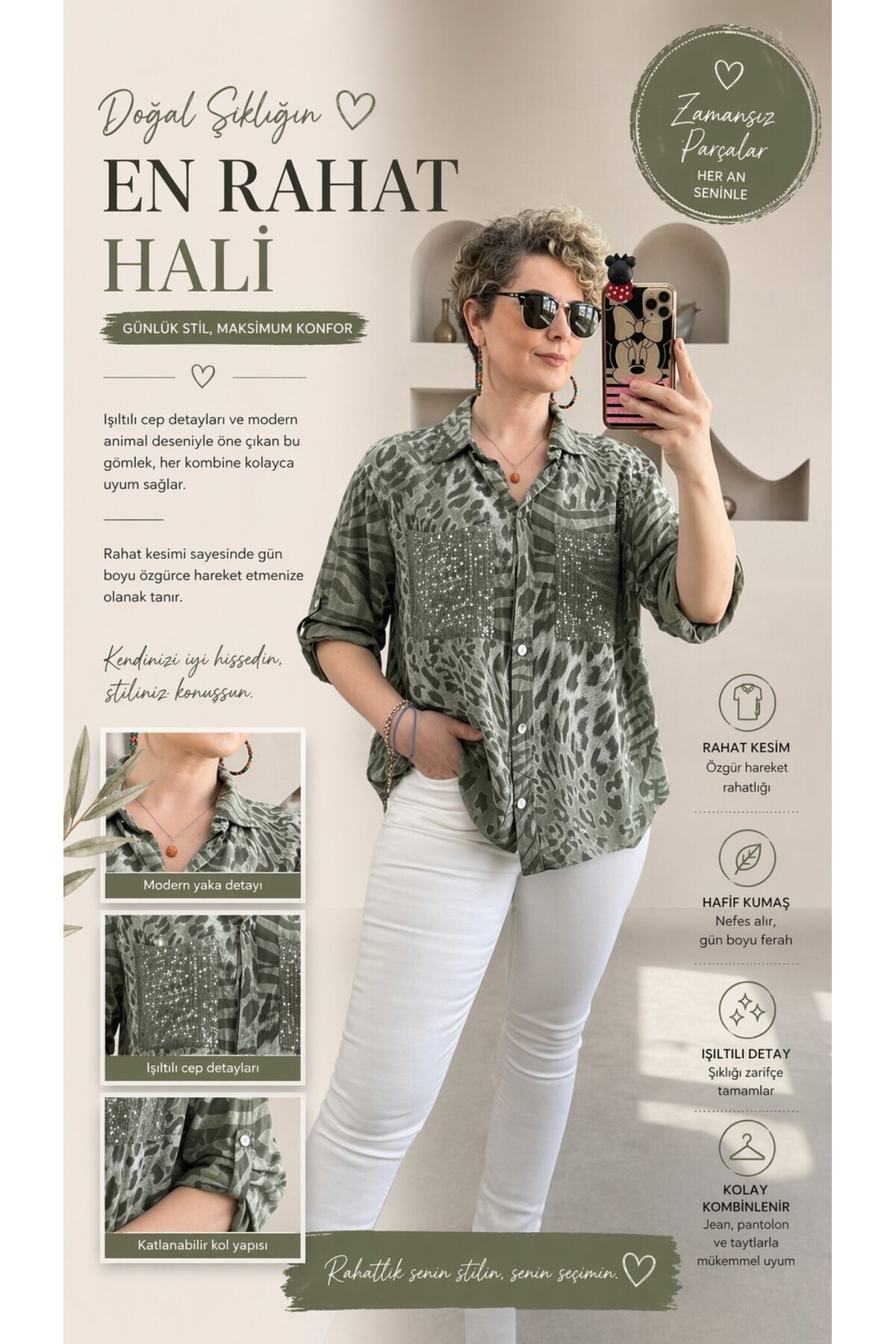 Vespa Cep Pul Detaylı Desenli Tasarım Gömlek Military