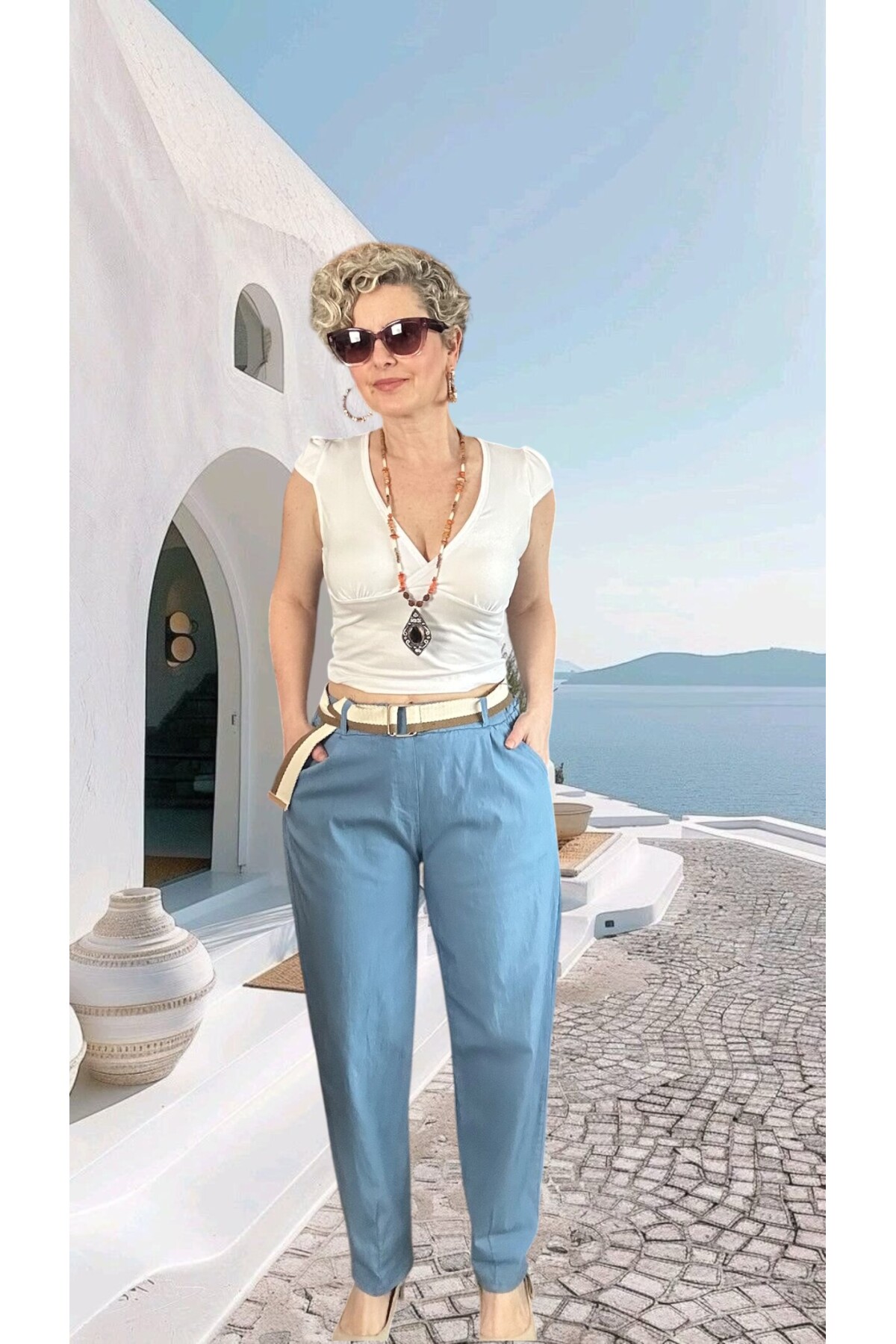 Vicco İtalyan Balon Kemerli Pantolon Mavi