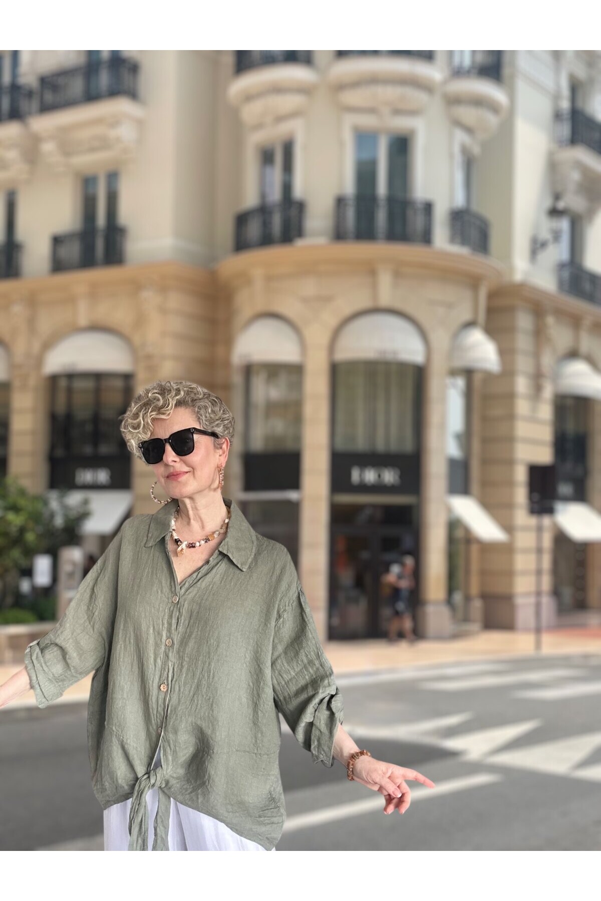 Viva Önü Bağlamalı İtalyan Kesim Linen Gömlek Haki