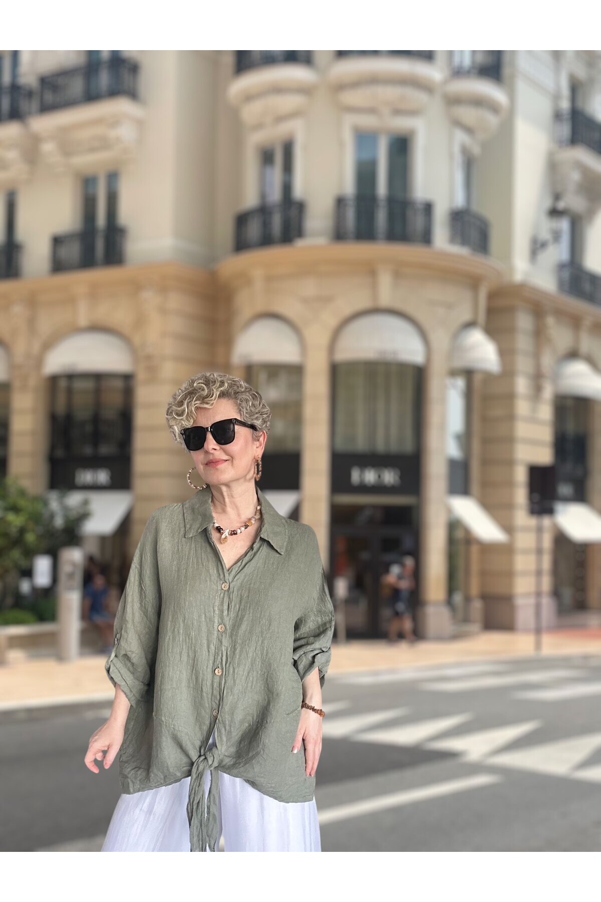 Viva Önü Bağlamalı İtalyan Kesim Linen Gömlek Haki