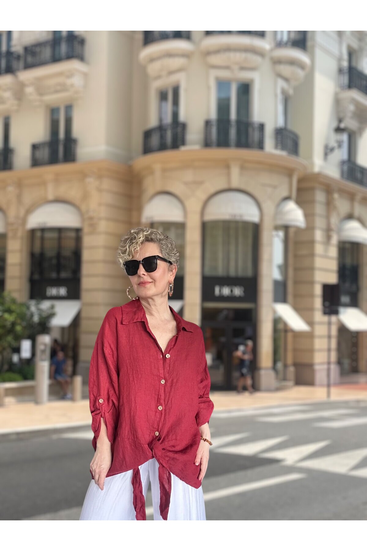 Viva Önü Bağlamalı İtalyan Kesim Linen Gömlek İndian Red