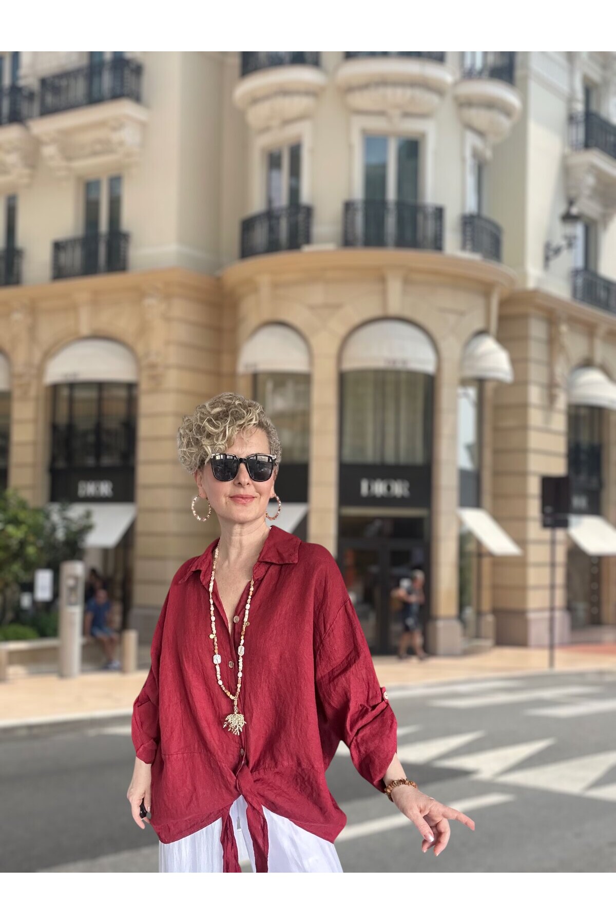 Viva Önü Bağlamalı İtalyan Kesim Linen Gömlek İndian Red