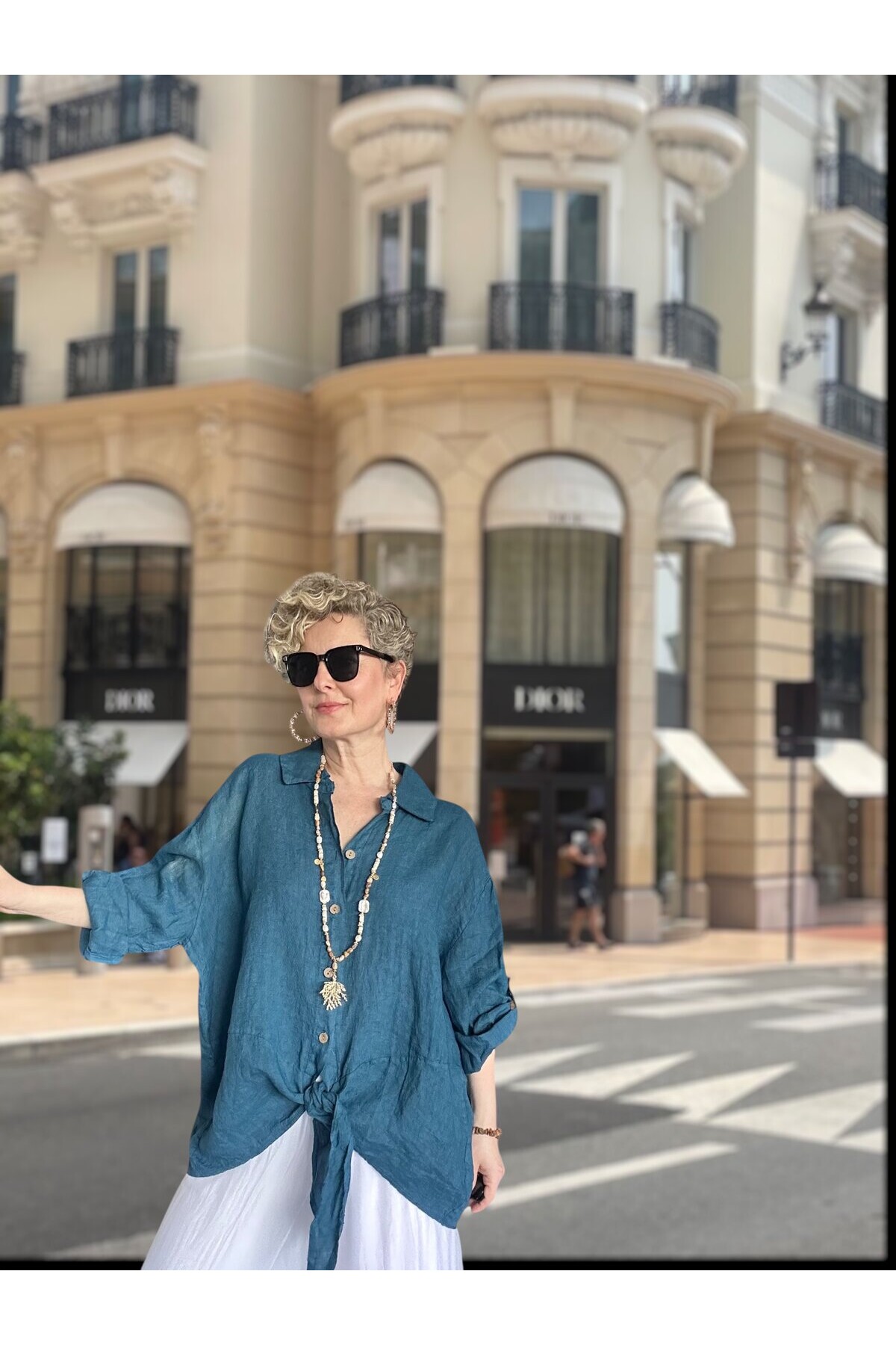 Viva Önü Bağlamalı İtalyan Kesim Linen Gömlek Petrol Mavi