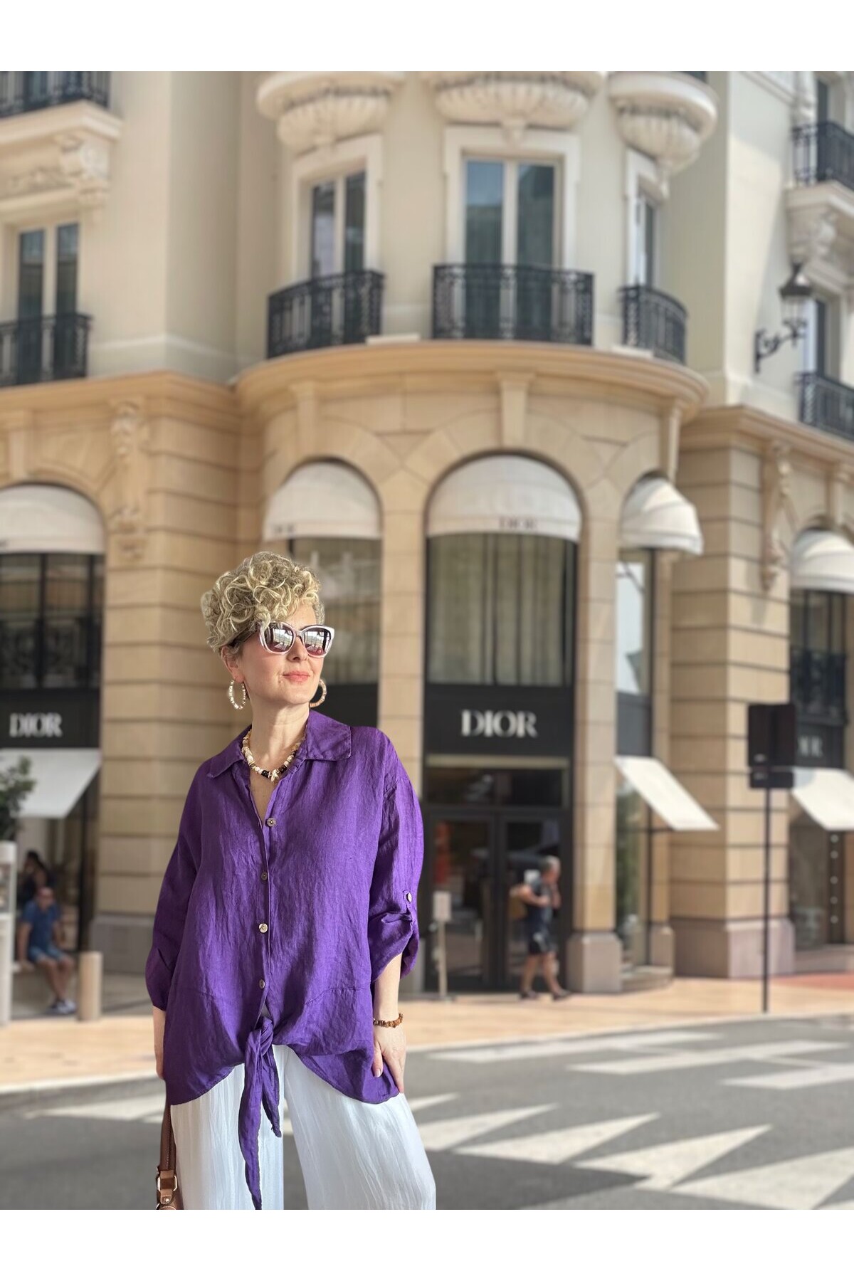 Viva Önü Bağlamalı İtalyan Kesim Linen Gömlek Viola