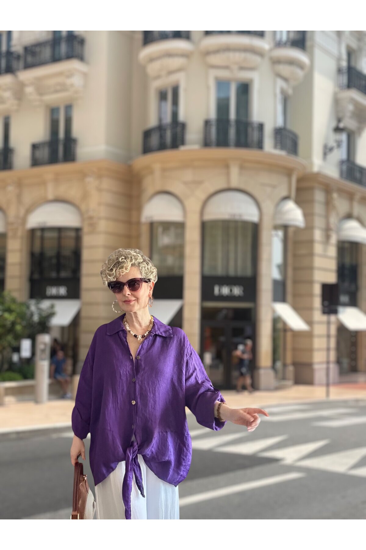 Viva Önü Bağlamalı İtalyan Kesim Linen Gömlek Viola