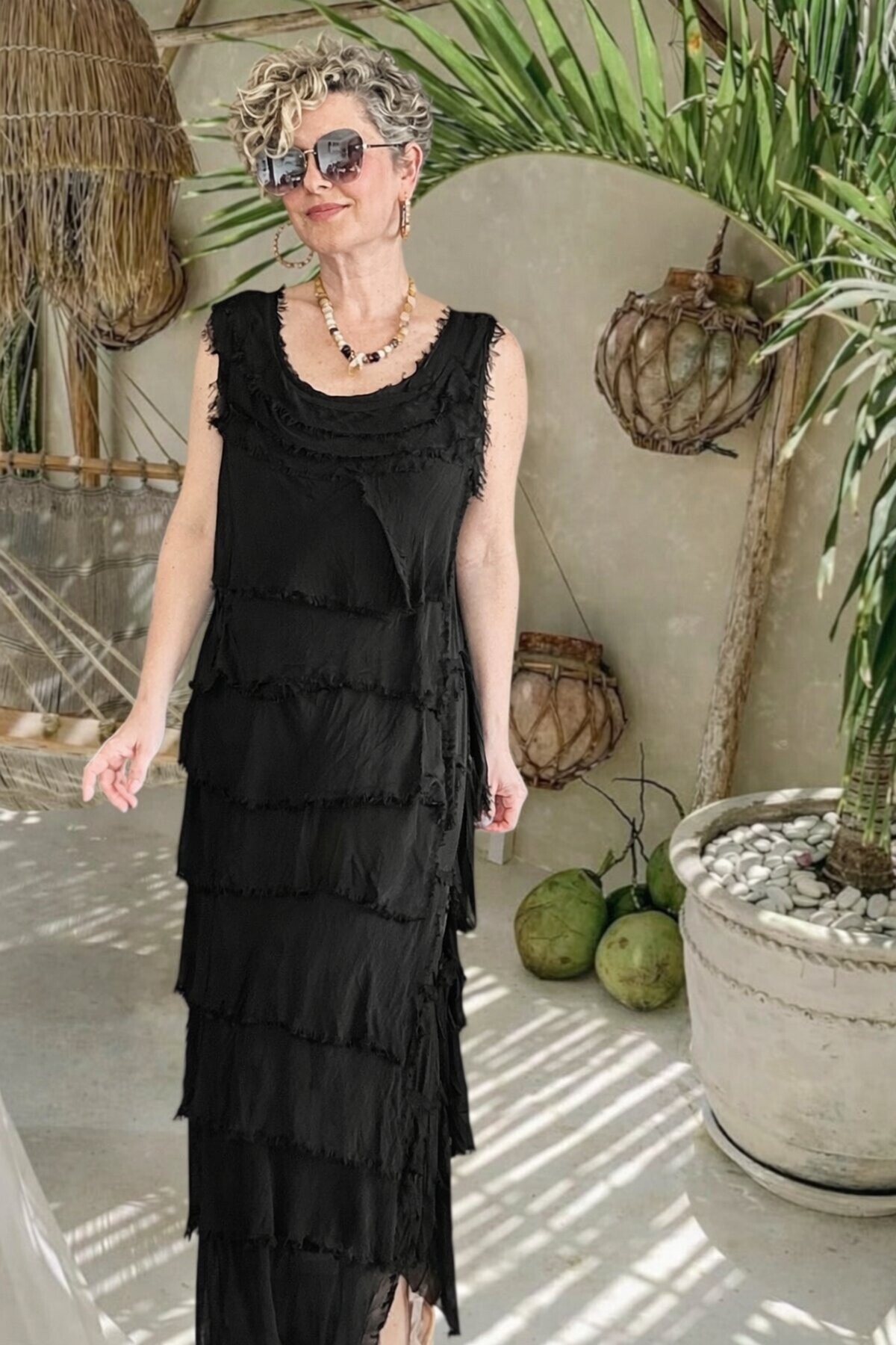 Vivas İthal Katmanlı İpek Tasarım Elbise Siyah