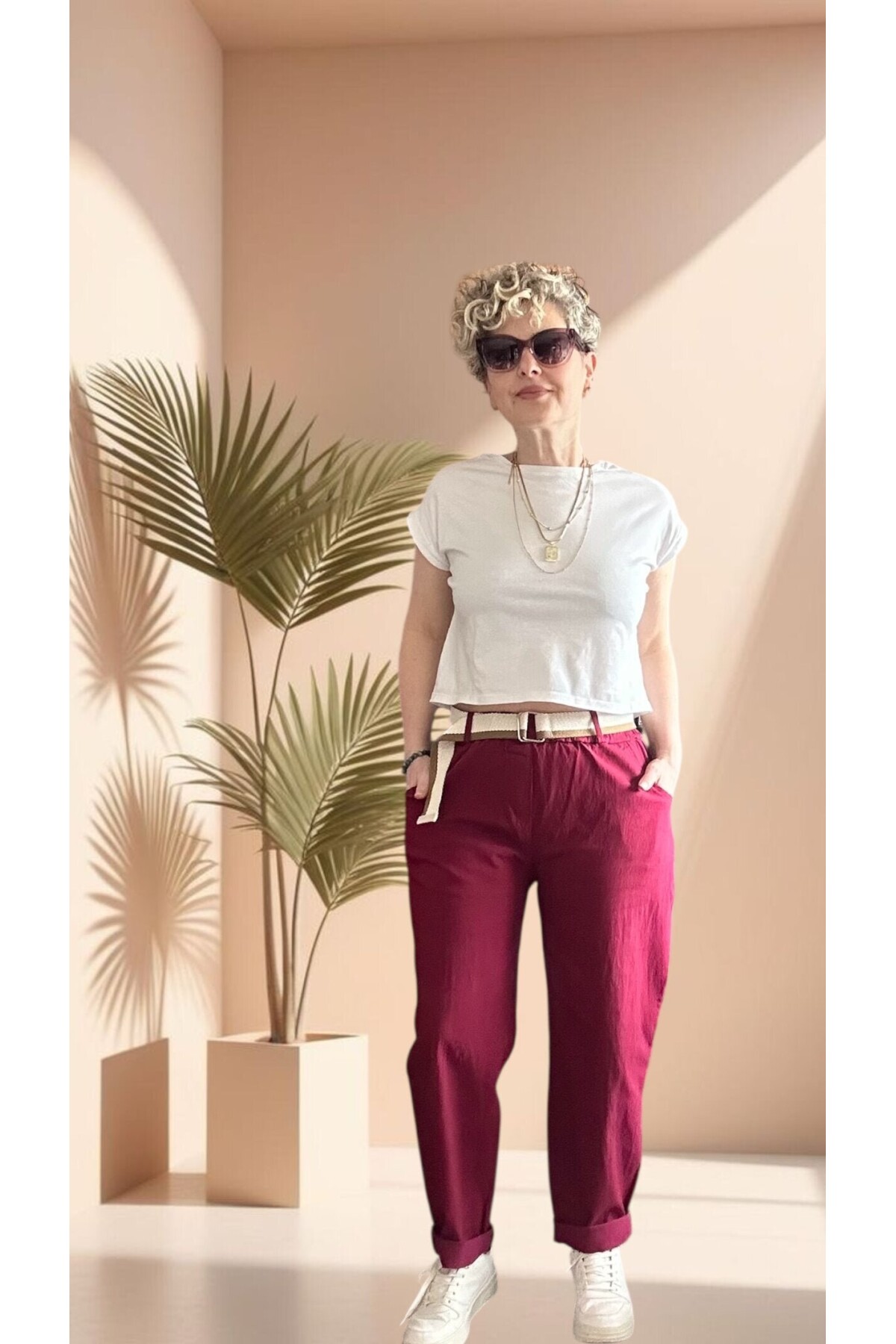 Betty İtalyan Balon Kemerli Pantolon İndian Red