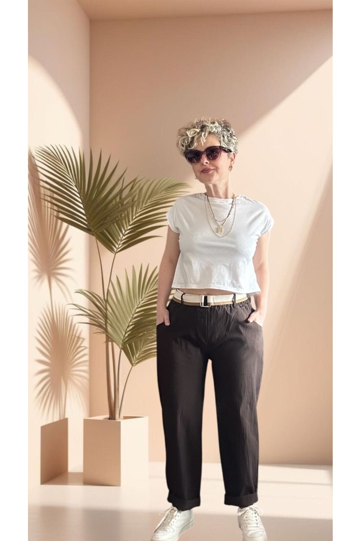 Betty İtalyan Balon Kemerli Pantolon Kahve