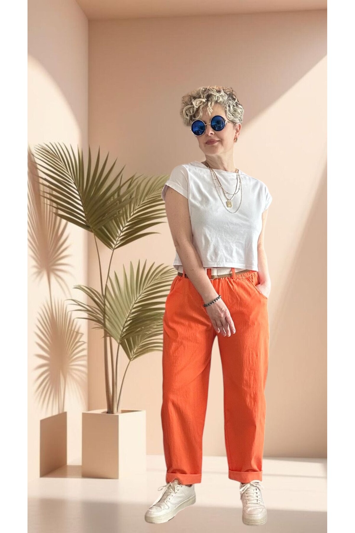 Betty İtalyan Balon Kemerli Pantolon Orange