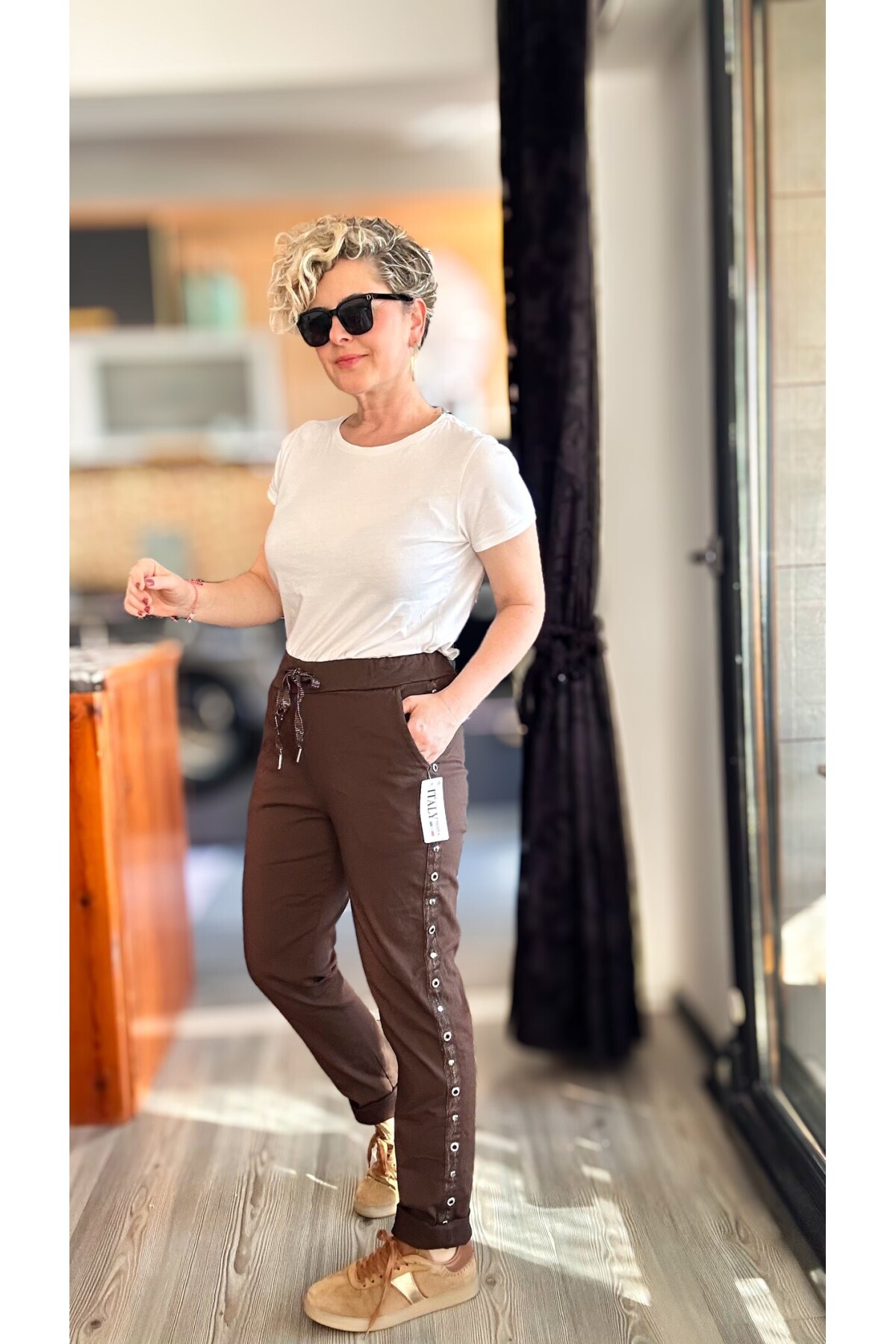Felisa İtalyan Sihirli Zımba Detay Pantalon Kahverengi