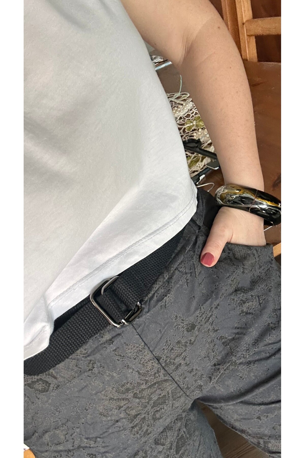 Gianni İtalyan Desen Detay Kemerli Sihirli Pantolon Dark Grey
