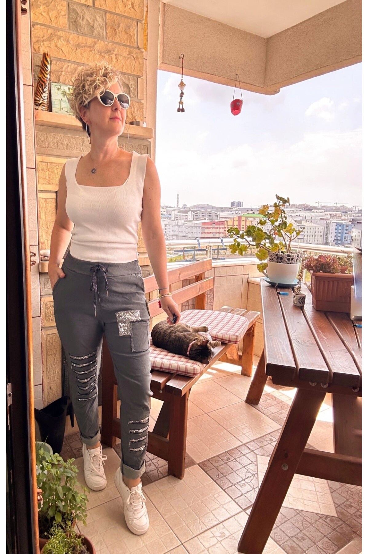 İtalyan Sihirli Payet Detay Pantalon Koyu Gri