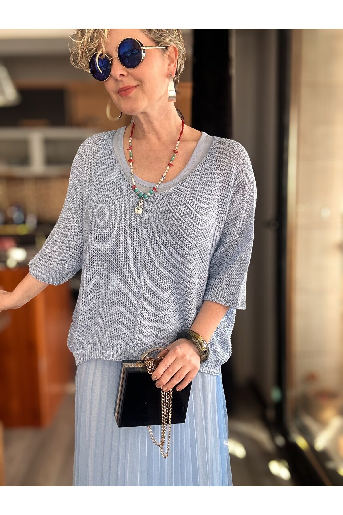 Janine İtalyan Merserize Bluz Takım Elbise Bebe Mavi