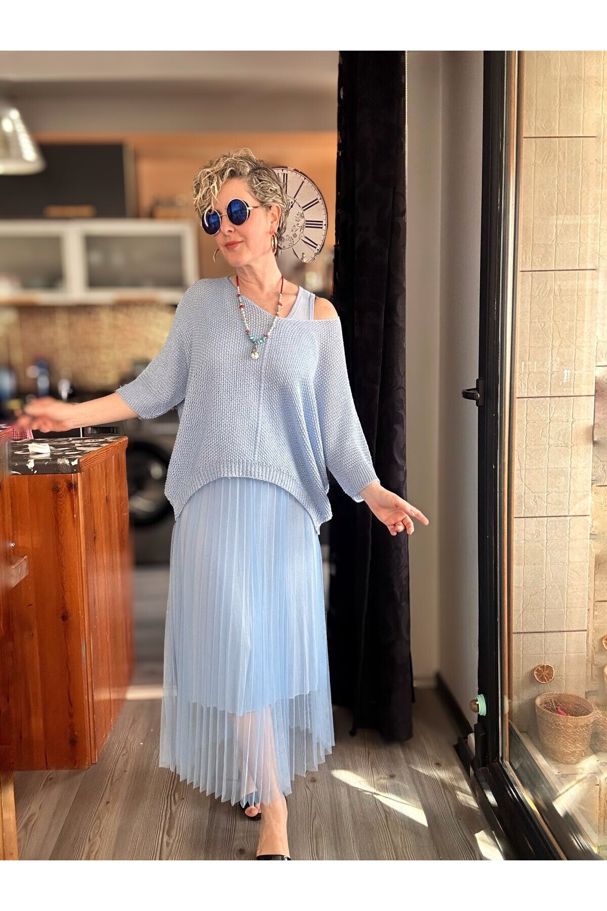 Janine İtalyan Merserize Bluz Takım Elbise Bebe Mavi