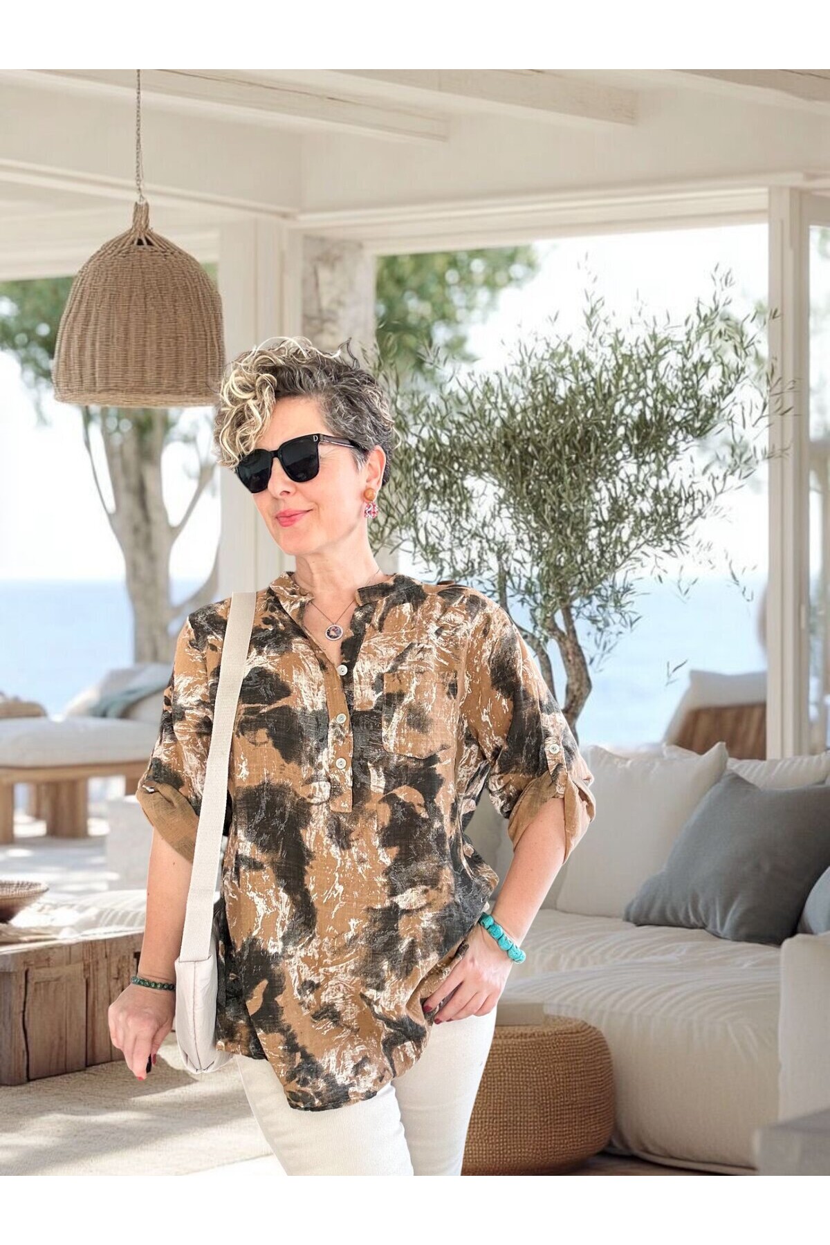 Noce Sarmal Batik Desen İtalyan Gömlek Cappuccino