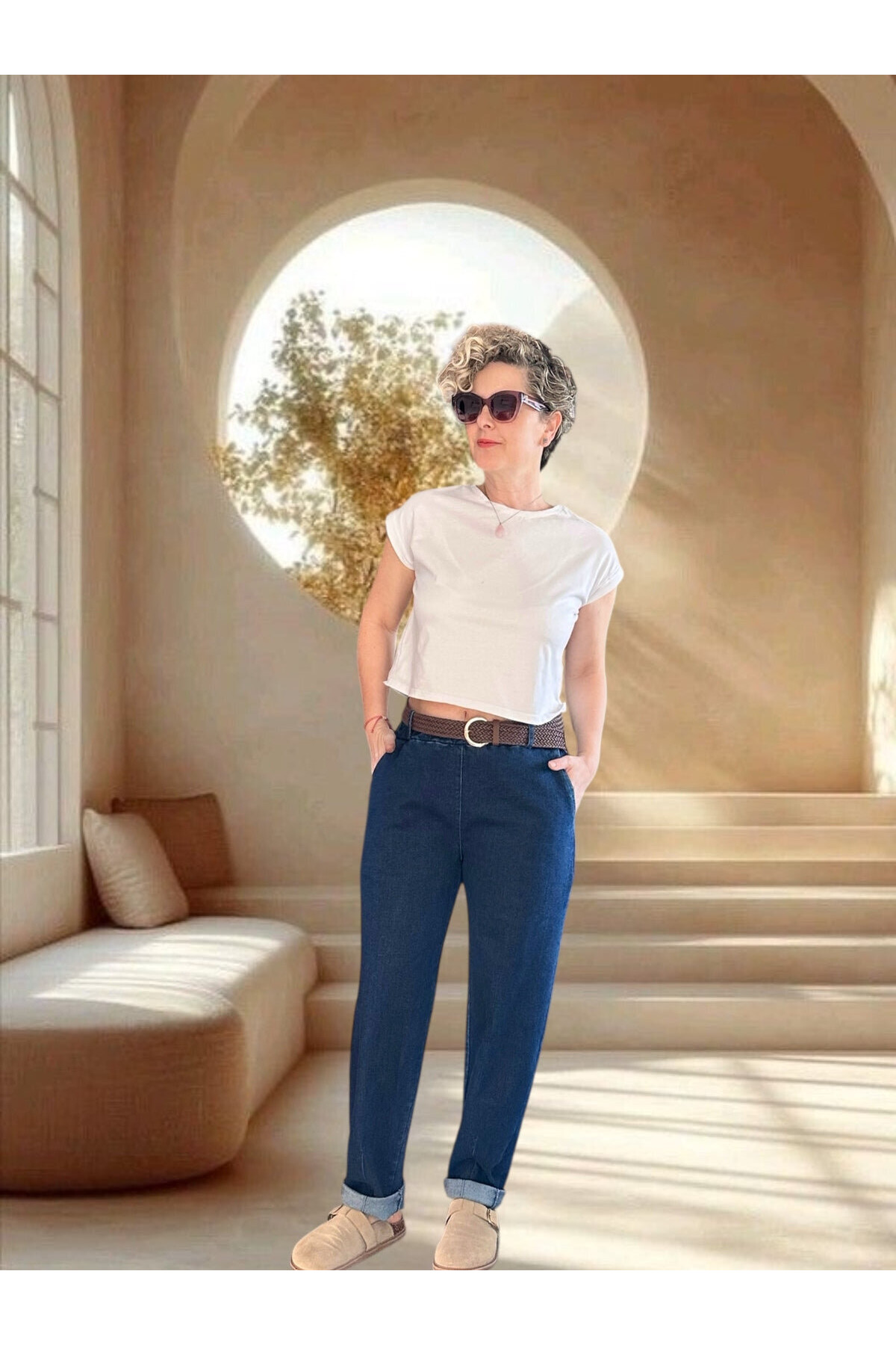 Opus İtalyan Vip Likralı Kemerli Jean Pantolon Mavi