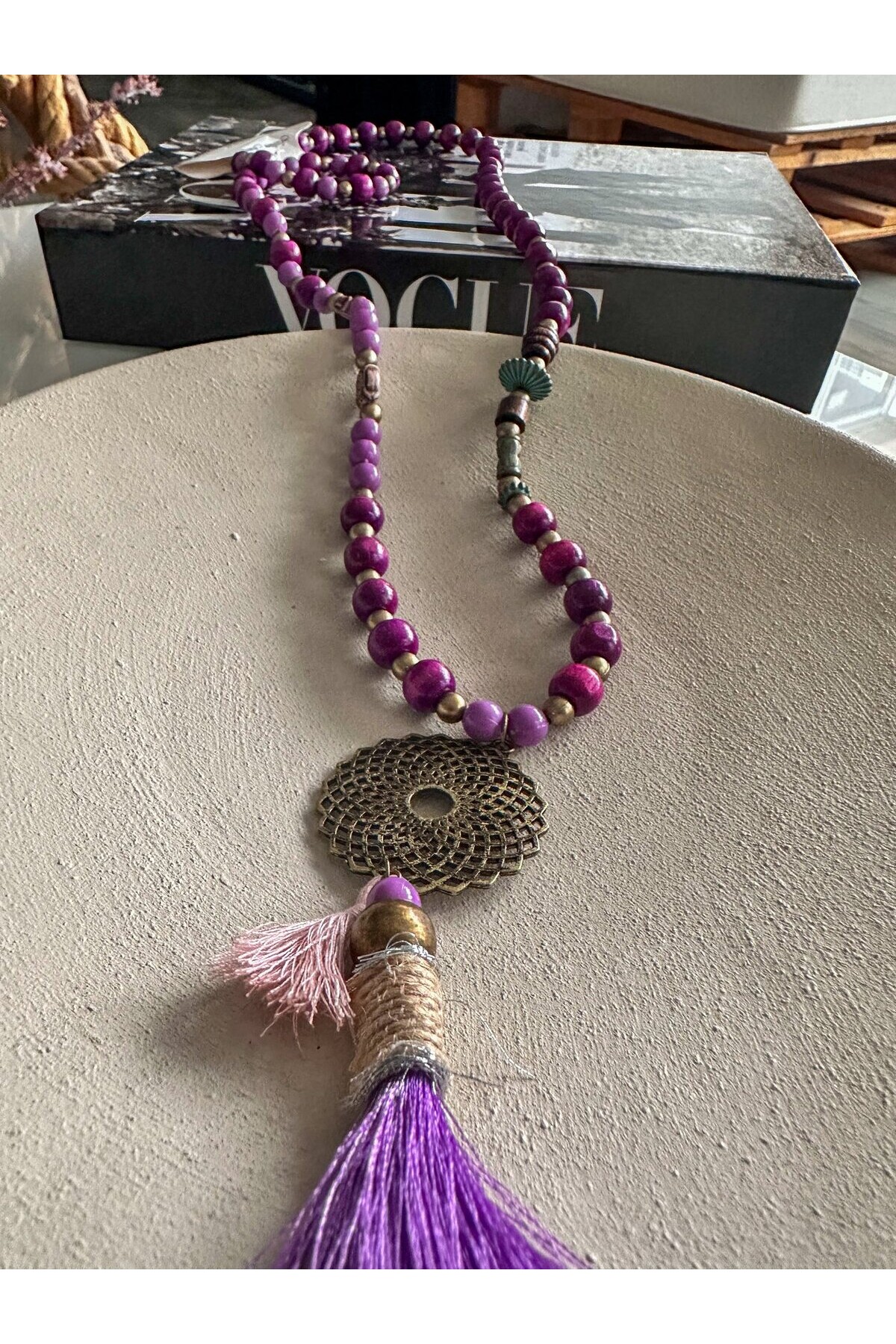 Otantik Purple Tahta Tasarım Kolye