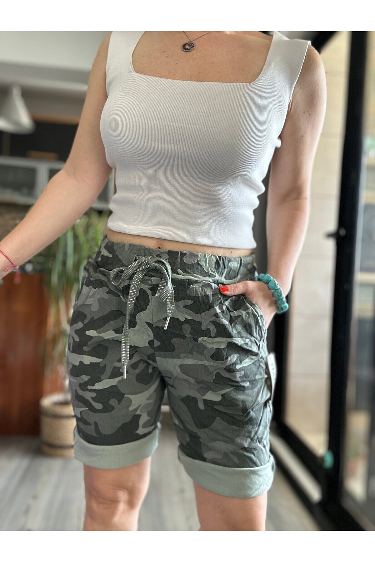 Stella İtalyan Kamuflaj Military Yeşil Şort