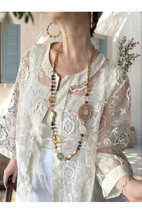 Lunna İtalyan Dantel Nakışlı Ceket Beige