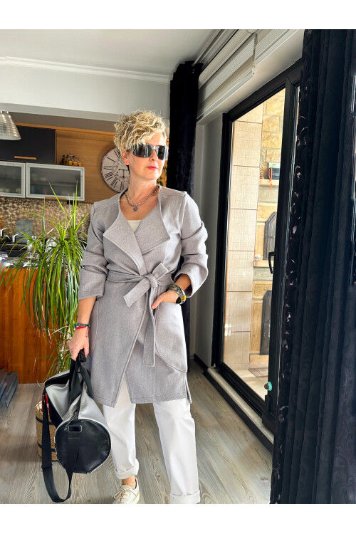 Alba VİP Kuşaklı Kaşe Kaban Gri