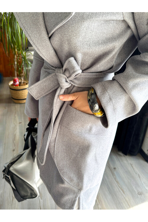 Alba VİP Kuşaklı Kaşe Kaban Gri