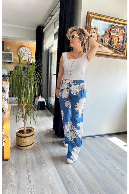 Carmen Şal Desen Pantolon Mavi