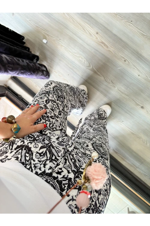 Carmen Şal Desen Pantolon Siyah Beyaz