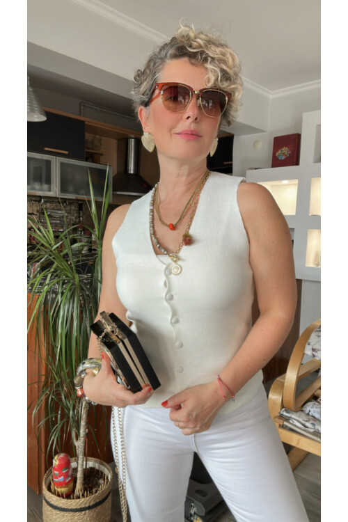 Fina Tasarım Triko Yelek Ekru