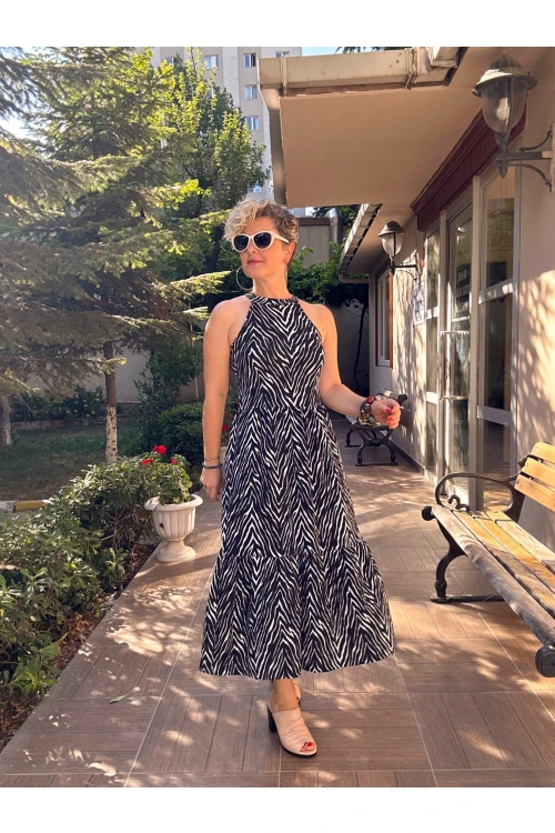 Hera Halter Zebra Desenli Elbise