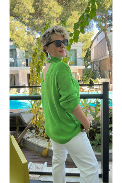 Kisas Balıkçı Detaylı Merserize Triko Yeşil