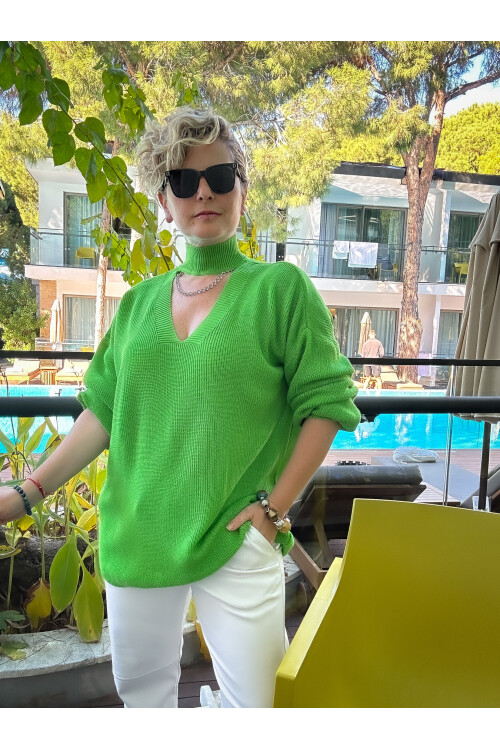 Kisas Balıkçı Detaylı Merserize Triko Yeşil