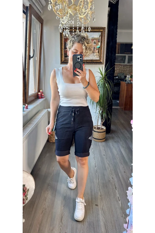 Matta İtalyan Yıldızlı Şort Siyah