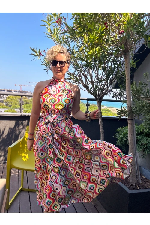 Rita Renkli Desenli Halter Elbise