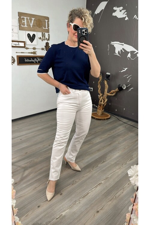 Tps Shop Mom Fit Kesik Paça Beyaz