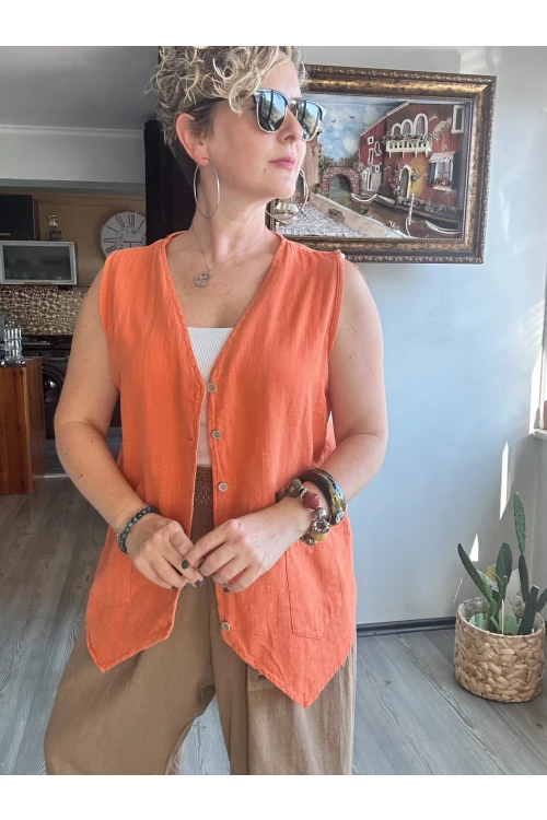 Ugo Tasarım Bluz Yelek Turuncu