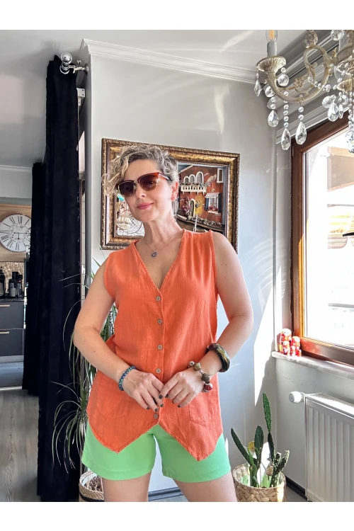 Ugo Tasarım Bluz Yelek Turuncu