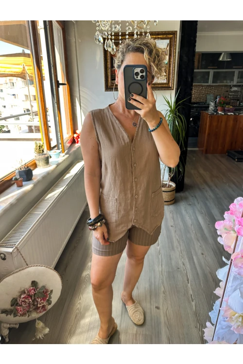 Ugo Tasarım Bluz Yelek Vizon