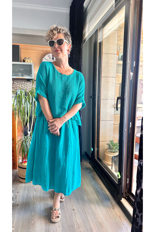 Abitare İtalyan Fisto File Detay Vip Elbise Mint