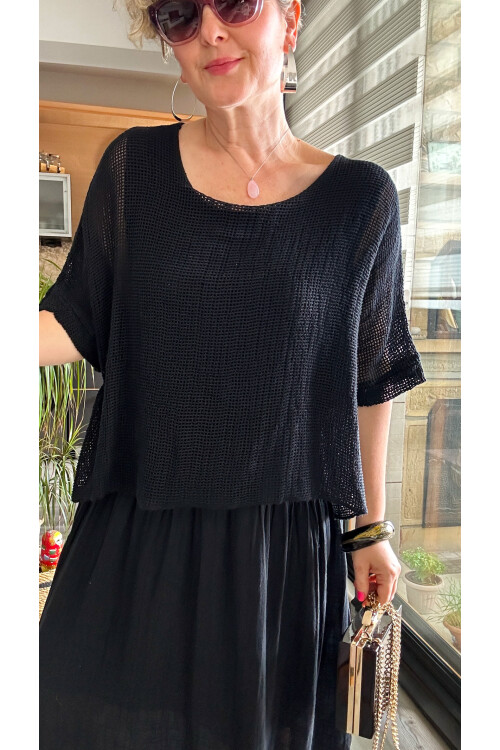 Abitare İtalyan Fisto File Detay Vip Elbise Siyah