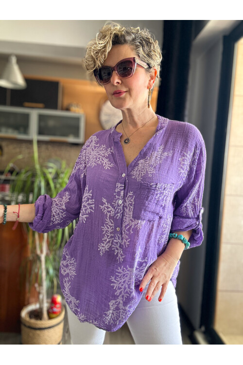 Aris Mercan Desen İtalyan Gömlek Mor