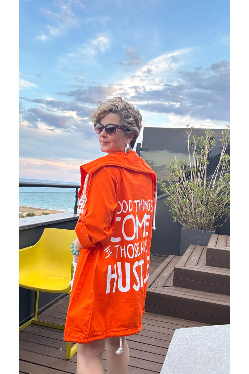 Beto Baskı Detaylı Tasarım Trenc Ceket Turuncu