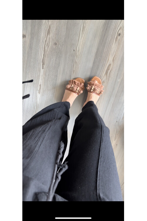 Etno Çıma Detay Bel Lastik Tasarım Pantolon Siyah