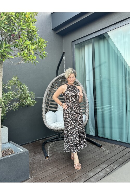 Hera Halter Leopar  Desenli Elbise