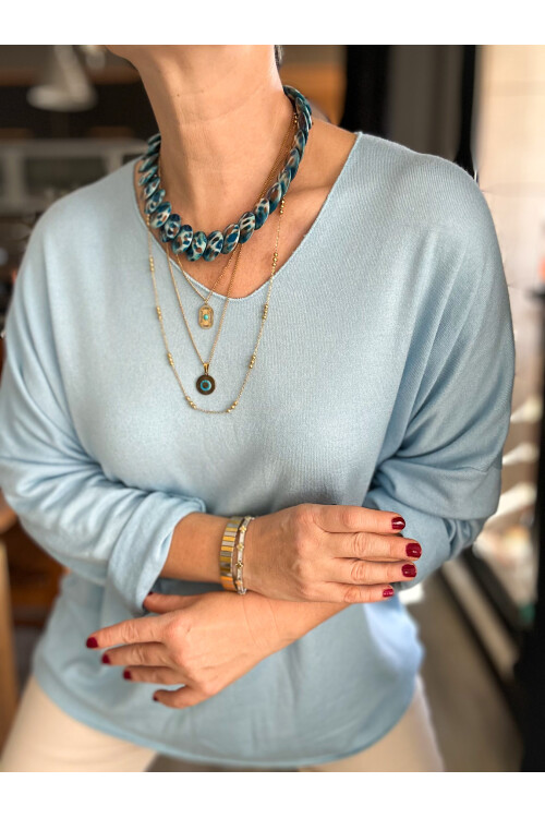 Nonna İthal V Yaka Tasarım Triko Bebe Mavi