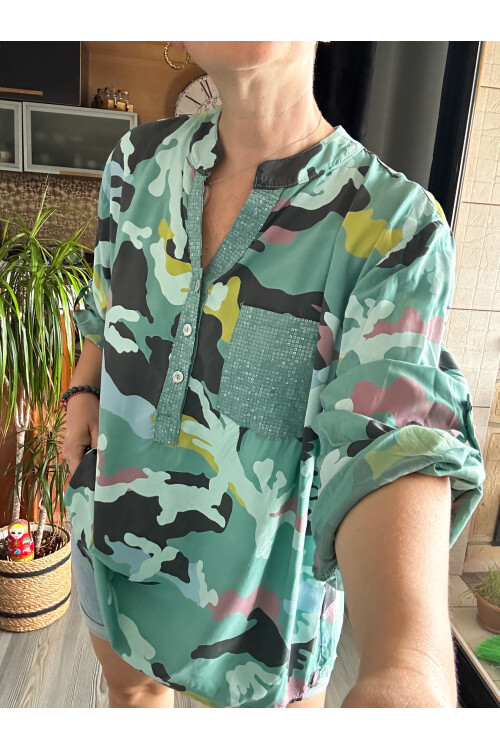 Panino İthal Kamuflaj Desen Gömlek Mint